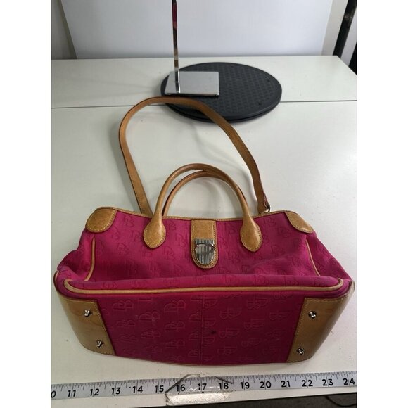 Dooney & Bourke Pink Signature Monogram Tan  Leather Buckle Closure Handbag - Picture 12 of 14